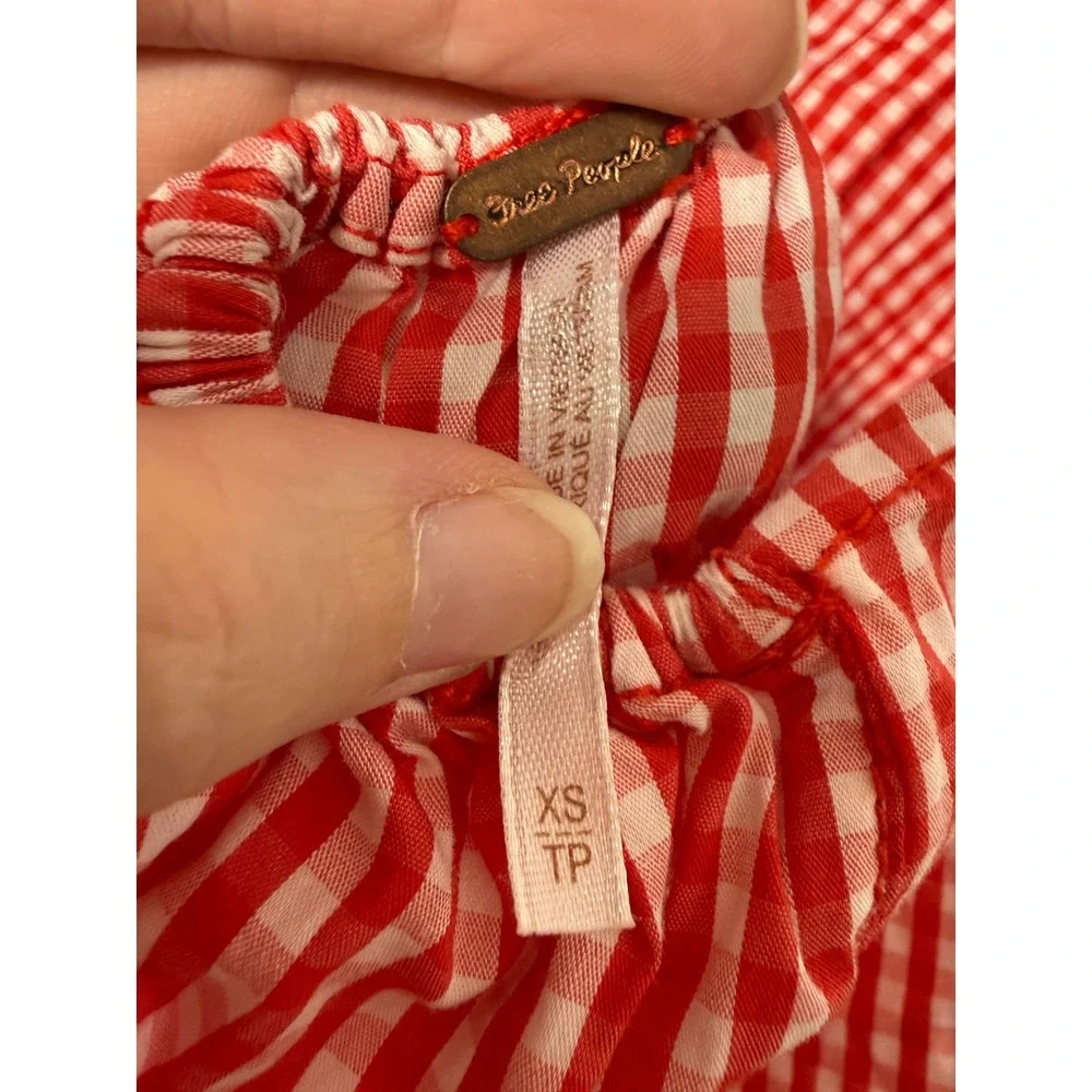 Free People Take It Easy Gingham Halter Top Size XS Red Excellent Open Back